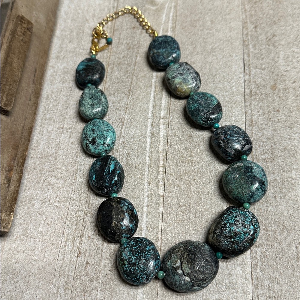 Kenneth Jay Lane euc vintage chunky turquoise crystal rock gemstone necklace